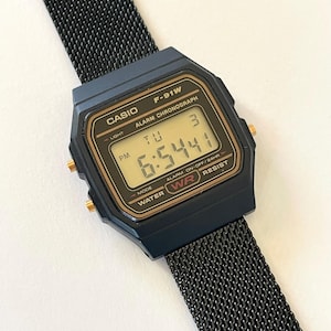 Casio F91W Digital Quartz Watch Customized with Black Metal Band