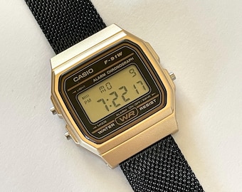 Custom Casio F-91 Gold Digital Watch – Black Metal Band