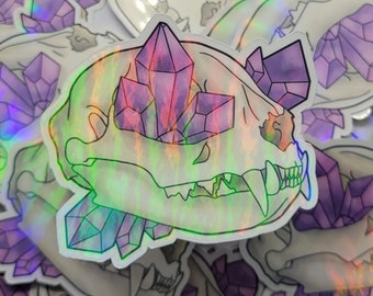 Crystal Cat Skull 3" Vinyl Sticker