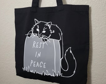 Rest in Peace Black Cat Canvas Tote Bag