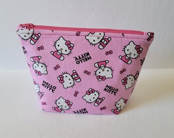 Bow Kitty Pink on Pink Flat Bottom Makeup Bag Zipper Pouch Pencil Case
