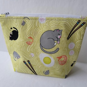 Ramen Kitties Flat Bottom Makeup Bag Zipper Pouch Pencil Case