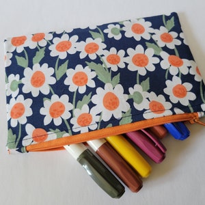Daisies on Blue Zipper Pouch Pencil Case Makeup Bag