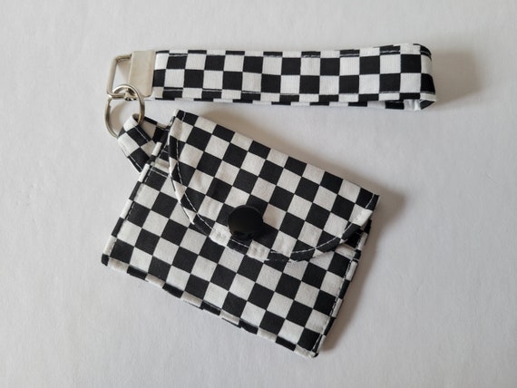 Black and White Checkered Mini Card Wallet Keychain