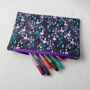 Teal and Purple Mushrooms Zipper Pouch Pencil Case Makeup Bag