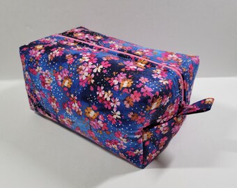 Cherry Blossoms at Night Boxy Makeup Cosmetic Bag Zipper Pouch
