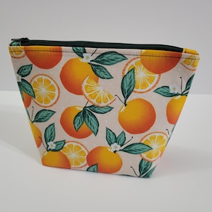 Oranges on Peach Flat Bottom Makeup Bag Zipper Pouch Pencil Case Back To School Gift For Sister Birthday Floral Plant Lover