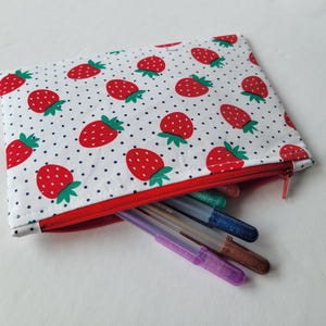 Strawberry Dots Zipper Pouch Pencil Case Makeup Bag