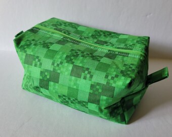 Green Pixel Blocks Boxy Makeup Cosmetic Bag Zipper Pouch