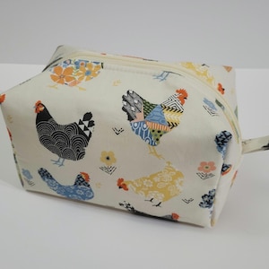 Patchwork Chickens Boxy Makeup Cosmetic Bag Zipper Pouch Pencil Case