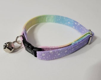 Pastel Rainbow with Stars Cat Collar with Breakaway Safety Buckle