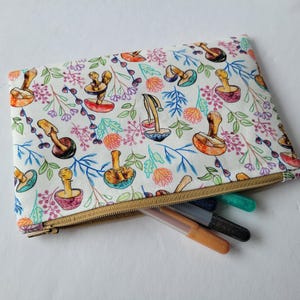 Mushrooms on White Zipper Pouch Pencil Case Makeup Bag