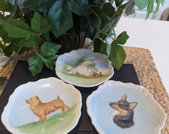Vintage Hand Painted Dog Breed Butter Pats, Set of 3 Porcelain Trinket Dishes