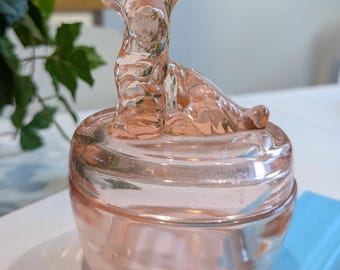 Antique Pink Elephant Glass Depression Era Cigarette/trinket Box