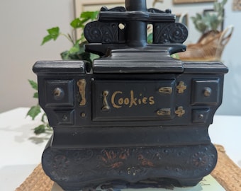 Vintage McCoy Pottery Black Cook Stove Cookie Jar, USA Ceramic Canister