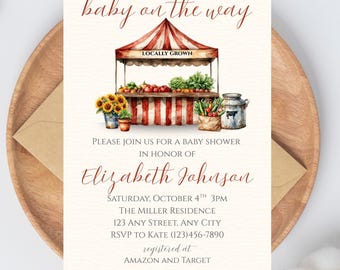 Farmers Market Baby Shower Invitation, Locally Grown Theme (Digital Download)