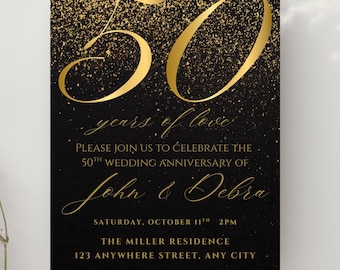 Elegant Gold 50th Anniversary Invitation Template (Digital)