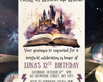 Wizard Birthday Invitation, Magical School Printable Template (Digital Download)