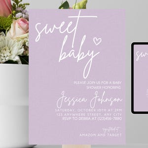 Lavender Baby Shower Invitation: Sweet Baby Theme (Digital Download 5x7)