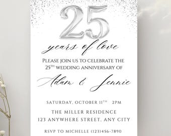 Invito per il 25° anniversario, design Silver Sparkle (modello digitale)