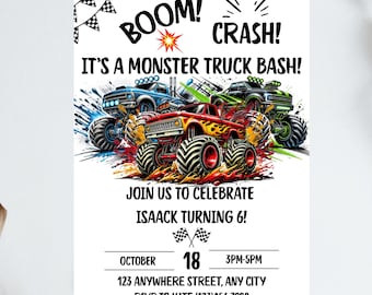 Monster Truck Birthday Invitation, Boys Monster Jam Theme (Digital Download)