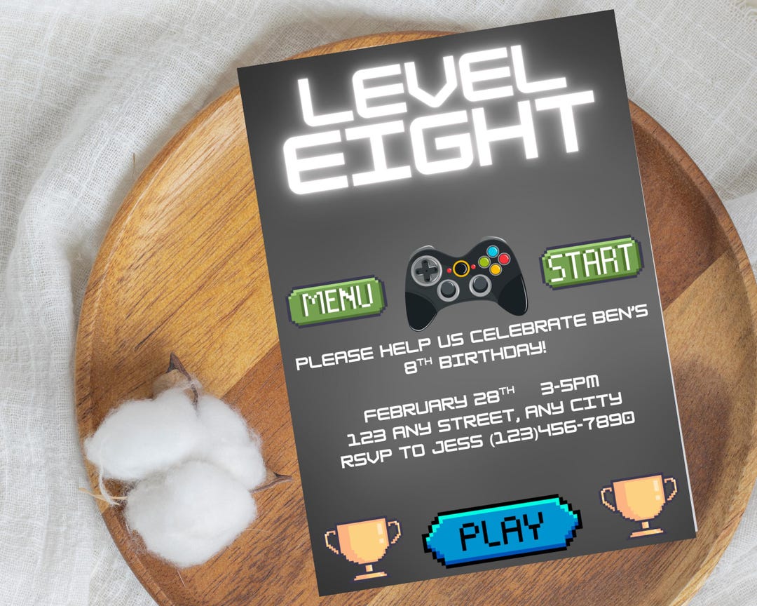 Level Eight Birthday Invitation: Video Game Party, Editable Template ...