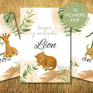 Personalized Savannah Baby Milestone Cards – 13 Printable PDF Cards 10x15 cm – Birth Gift – Month by Month Tracking