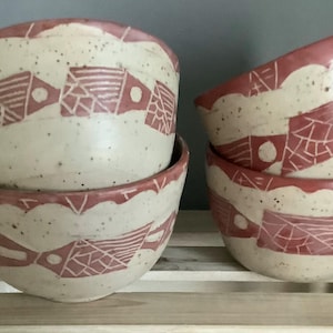 Handmade stoneware bowl - handmade ceramic - Andean red decoration - breakfast, soup or salad bowl