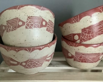 Handmade stoneware bowl - handmade ceramic - Andean red decoration - breakfast, soup or salad bowl