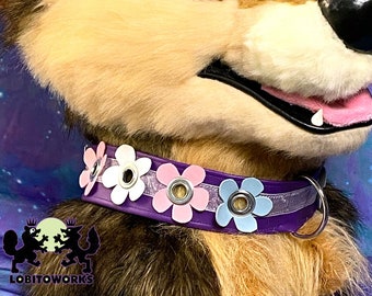 Fursuit Collar - Trans Flag Flowers - READY TO SHIP