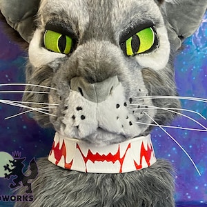 Fursuit Halsband - Sparkle Rot und Weiß Schlund mit Zähnen - SOFORT LIEFERBAR