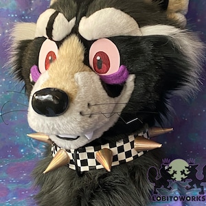 Fursuit Collar - Checkerboard Pattern with Holo Rose Gold Spikes - READY TO SHIP