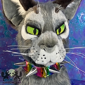 Fursuit Collar - Metallic Rainbow with Metallic Silver Spikes - READY TO SHIP
