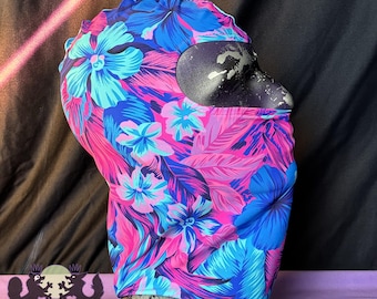 Handmade Spandex Blue/Pink/Purple Floral Print Balaclava
