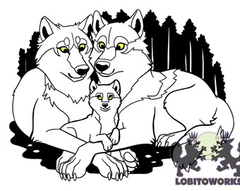 Wolf Family - 7 x 5" Postcard Art Print Cute Animals