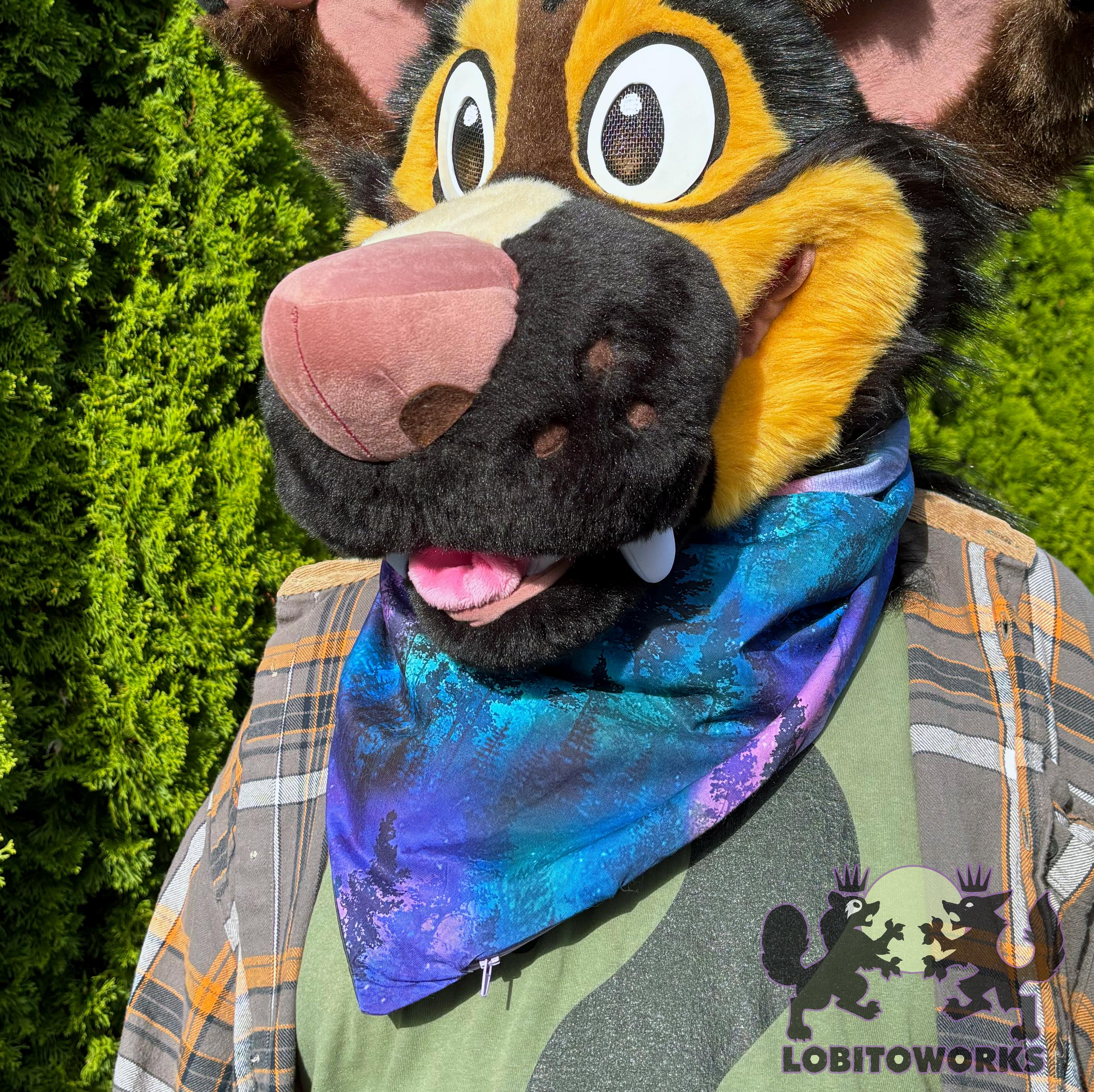 Jumbo FURSUIT SIZE Bandana With Zippered Pocket - Reversible, Wolf