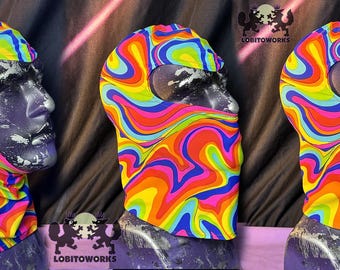 Hand Crafted - Unisex - Neon Multi-Stripe Crochet Ski Mask - Black Multi - New Hand Crafted | Accessories | Crochet Granny Square Balaclava  main image 4