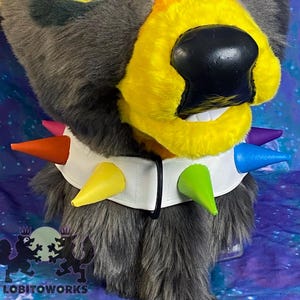 Fursuit Collar - White with Rainbow Spikes - READY TO SHIP
