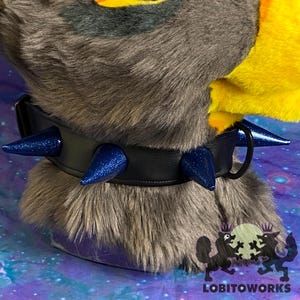Fursuit Collar - Black with Sparkle Blue Spikes - READY TO SHIP