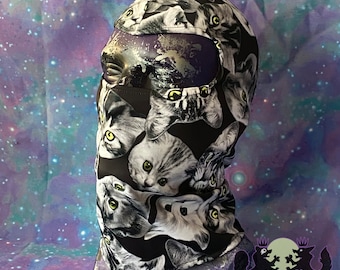 Handmade Spandex Kitten Cats Print Balaclava - Adult Size