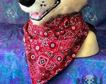 Jumbo FURSUIT SIZE Bandana with Zippered Pocket - red and white paisley design