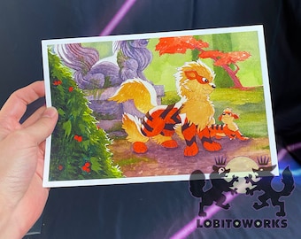 Arcanine's Legacy - 4 x 6" Art Print Growlithe and Arcanine family