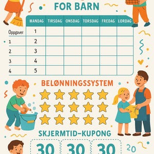 Ukeplan Barn – digital chore chart med belønningssystem (printable PDF)