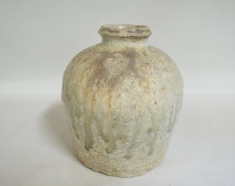 希少 四代目谷清右衛門(1913年～?) 信楽うずく丸花瓶 天然灰釉せっ器
