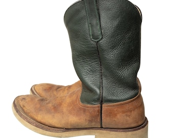 Vintage Anderson Bean Boot Co Evergreen &Tan Yellow Brown Western Utility Boots