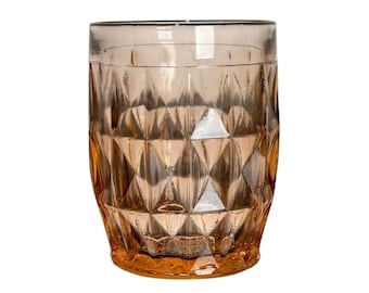 Gobelet en verre à dépression rose MCM vintage avec motif géométrique en pointe de diamant