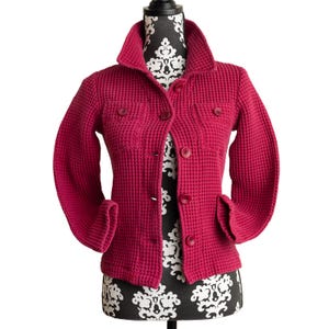 Vintage 90s Red/Cranberry Cabela's Waffle Knit Button Up 100% Cotton Jacket/Shacket - S