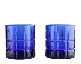 Vintage Anchor Hocking Tartan Cobalt Blue Rocks Glasses