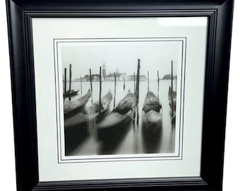 Black & White Framed Matted Photograph - "Venetian Gondolas" by Bill Philip