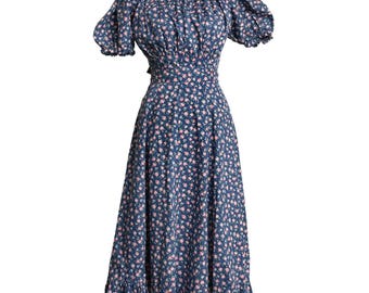 Robe longue midi fleurie vintage CotageCore à glissière latérale en coton pour femmes
